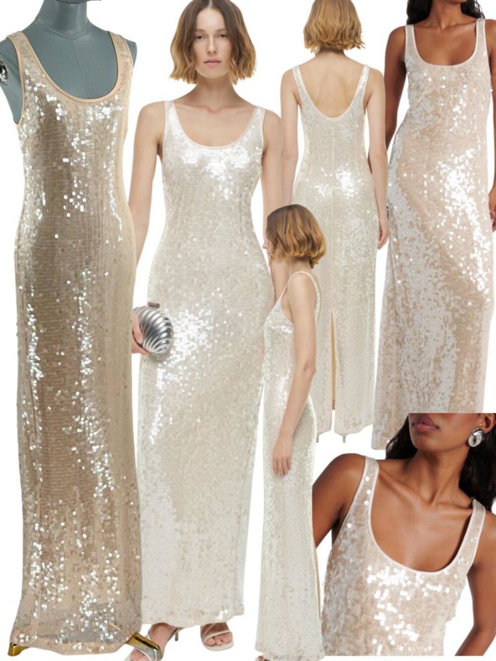 🆕 SIMKHAI 🧿 NWOT Bex Sequined Embellished Maxi Dress, Champagne - Sz US 6